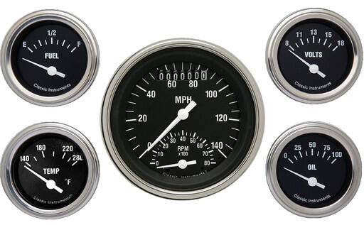 Hot Rod Series 3 3/8" Ultimate Speedometer, 2 1/8" Bränsle, olja, temp, volt