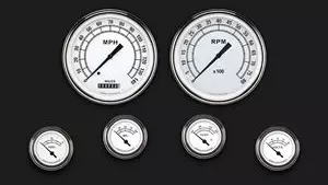 Classic White Six Gauge 4 5/8 " Speedo, Tach, 2 1/8"